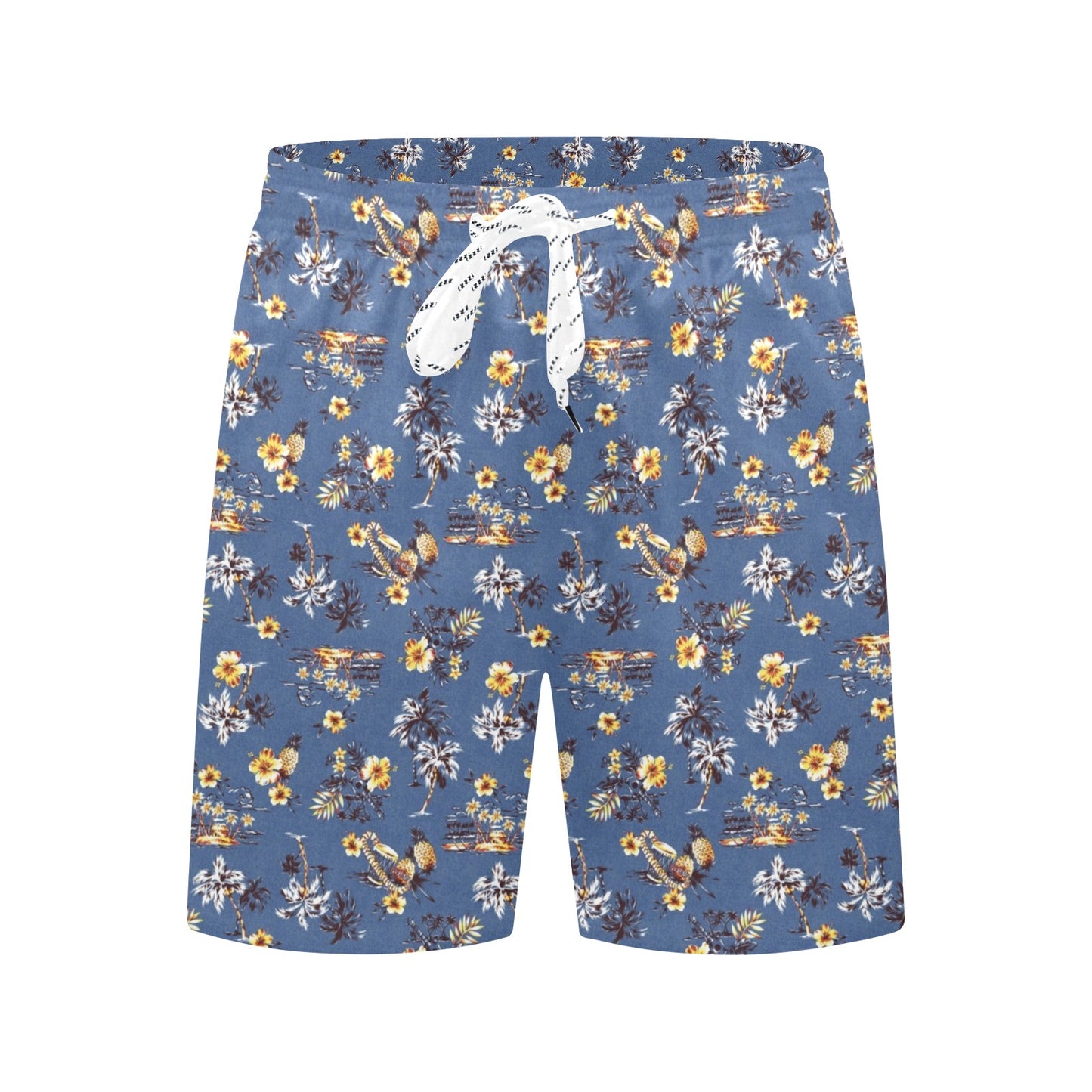 Hawaiian Flower Blue Print Men's Swim Trunks Beach Shorts
