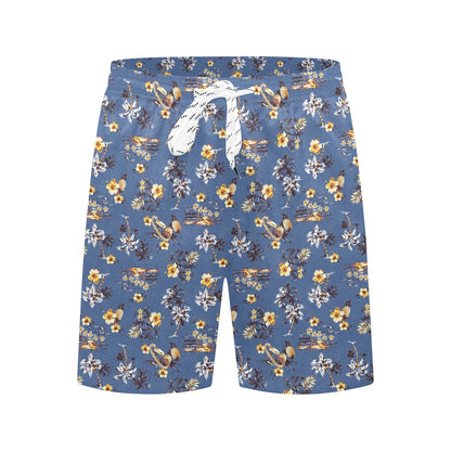 Hawaiian Flower Blue Print Men's Swim Trunks Beach Shorts