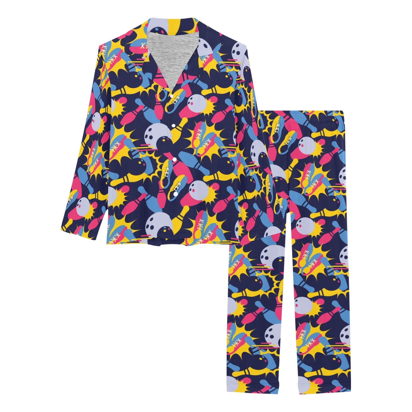 Bowling Pattern Print Design 02 Women's Long Pajama Set