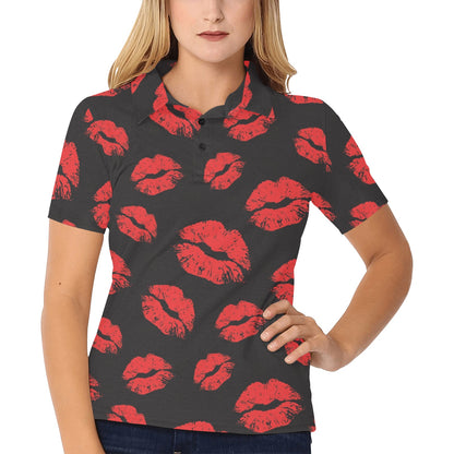 Lip Red Pattern Print Design 02 Women's Polo Shirt