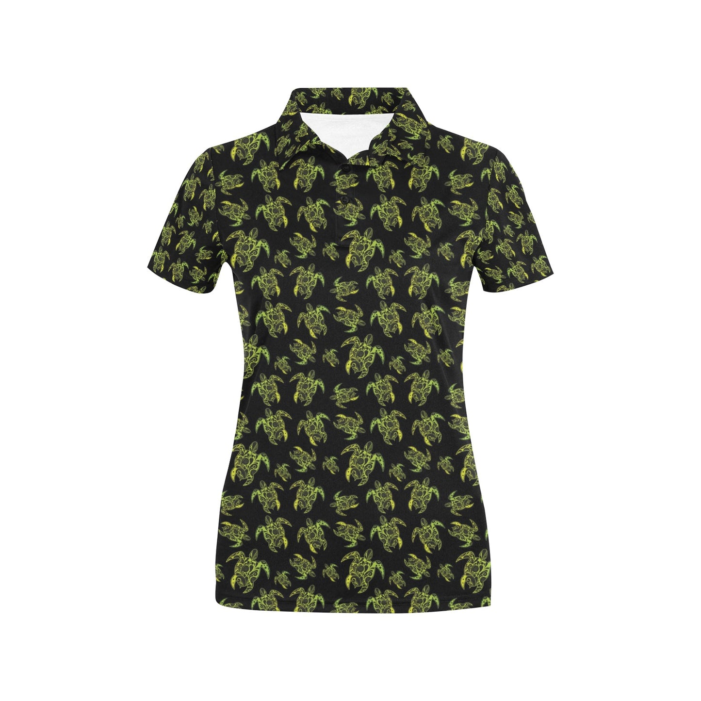 Green Tribal Turtle Polynesian Themed Women's Polo Shirt