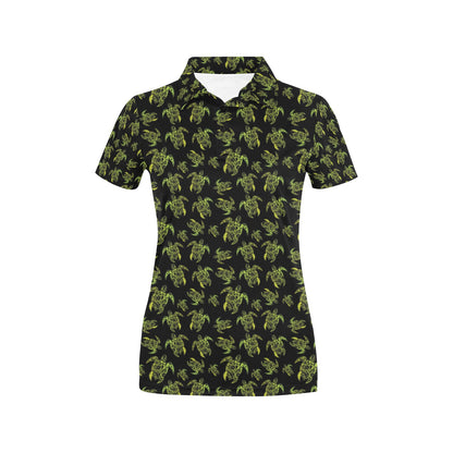 Green Tribal Turtle Polynesian Themed Women's Polo Shirt