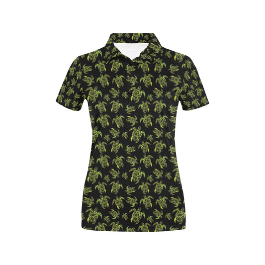 Green Tribal Turtle Polynesian Themed Women's Polo Shirt