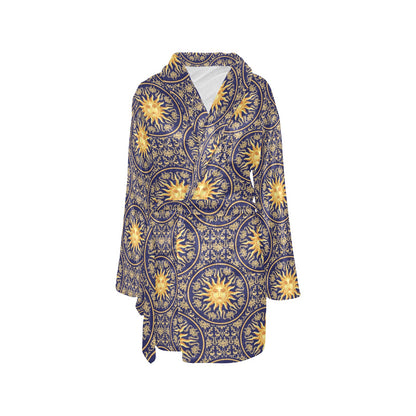 Celestial Gold Sun Face Women's Fleece Robe