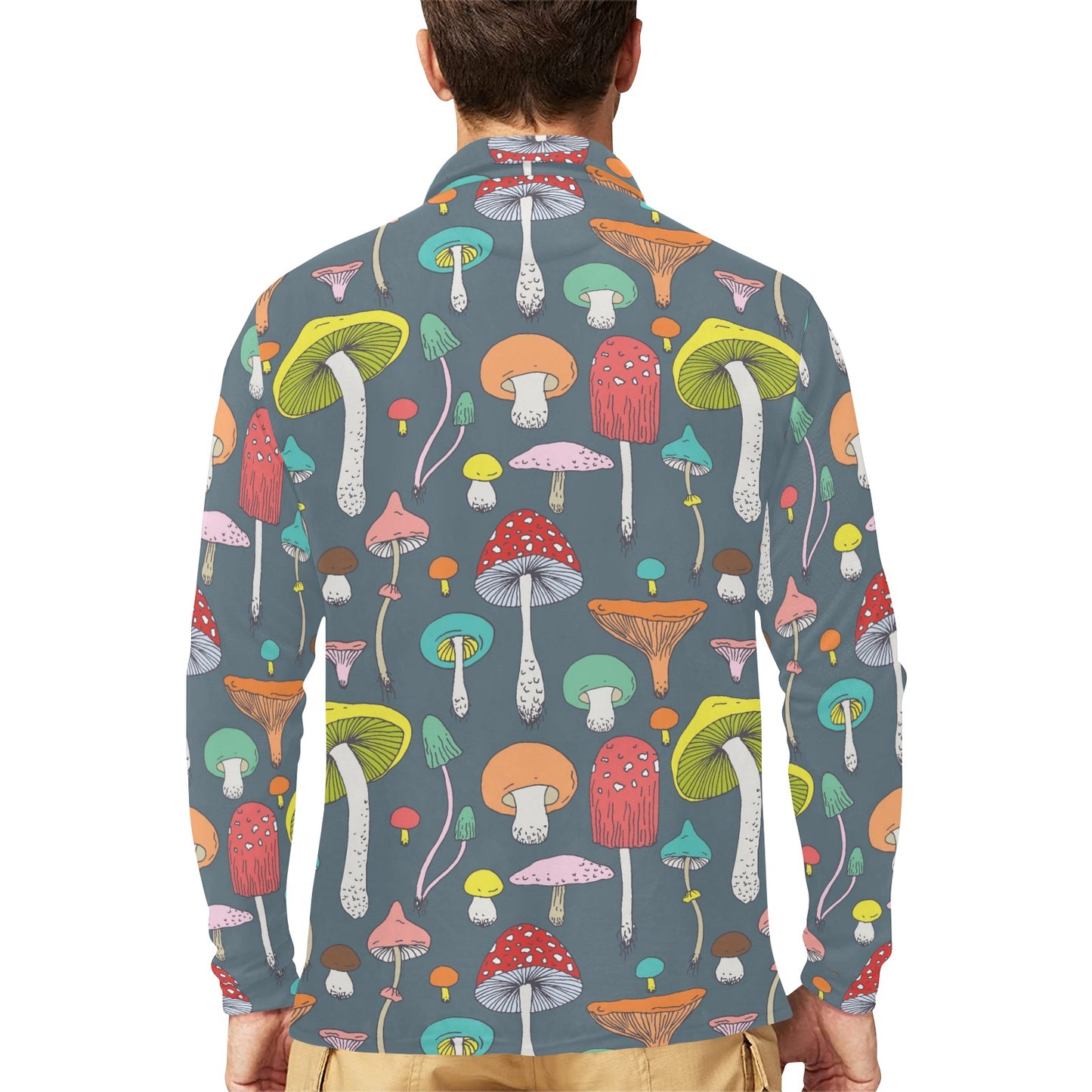 Mushroom Pattern Print Design A03 Long Sleeve Polo Shirt For Men's