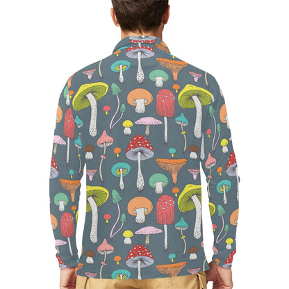 Mushroom Pattern Print Design A03 Long Sleeve Polo Shirt For Men's