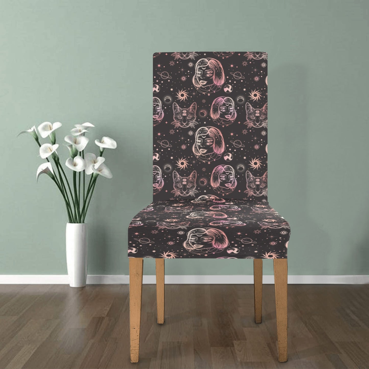 Third Eye Girl Cat Print Design LKS305 Dining Chair Slipcover