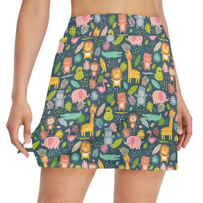 Safari Animal Cartoon Print Design LKS305 17" Golf & Pickleball Skort with Pockets