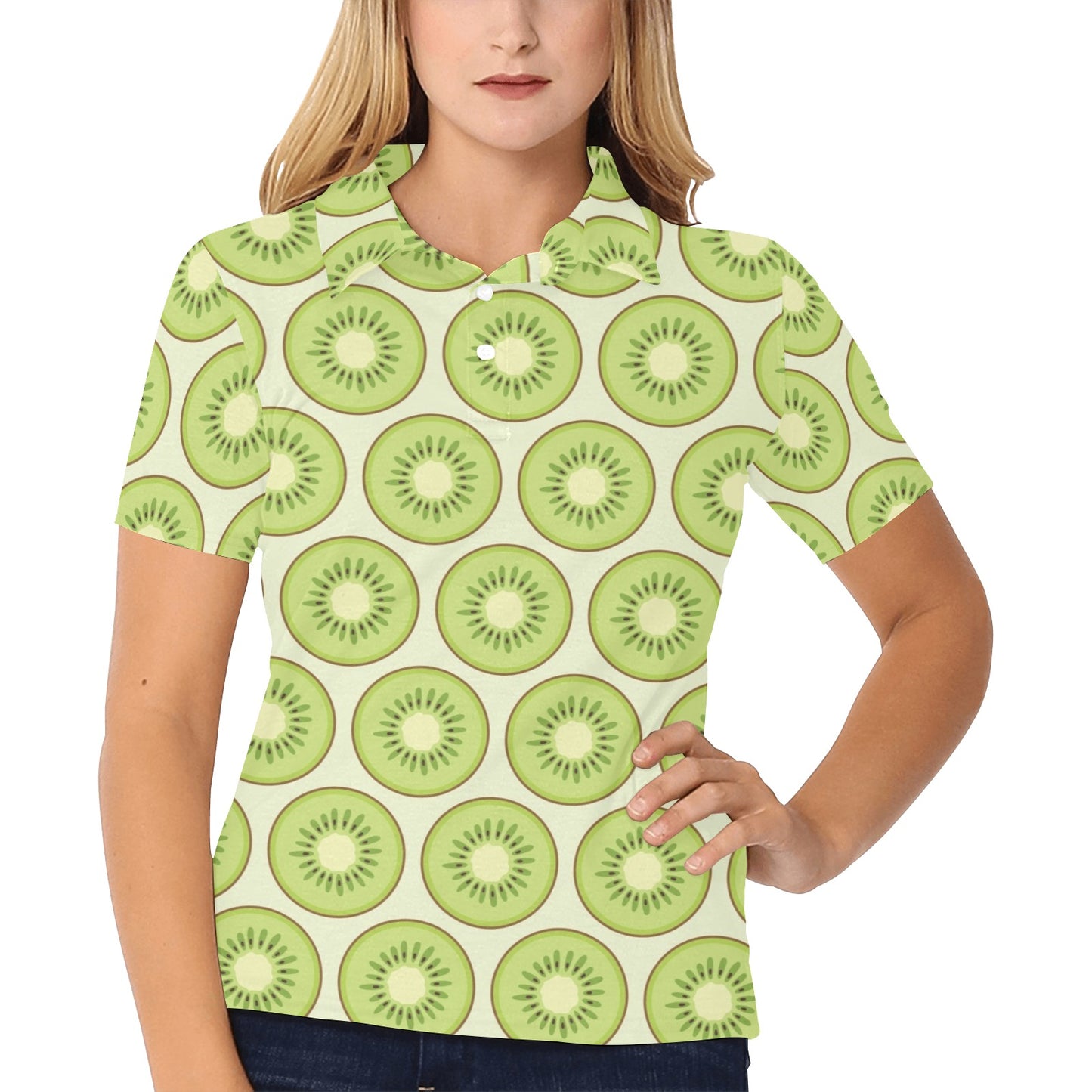 Kiwi Pattern Print Design KW02 Women's Polo Shirt