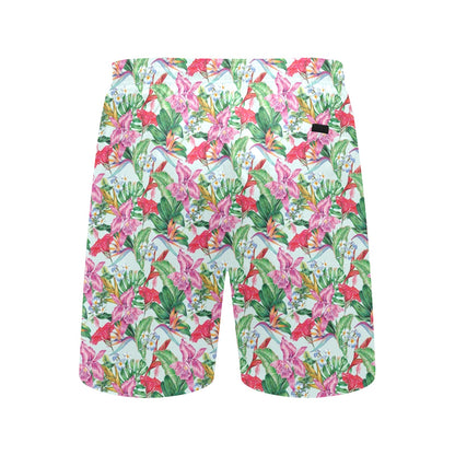 Tropical Flower Print Design LKS304 Men's Swim Trunks Beach Shorts
