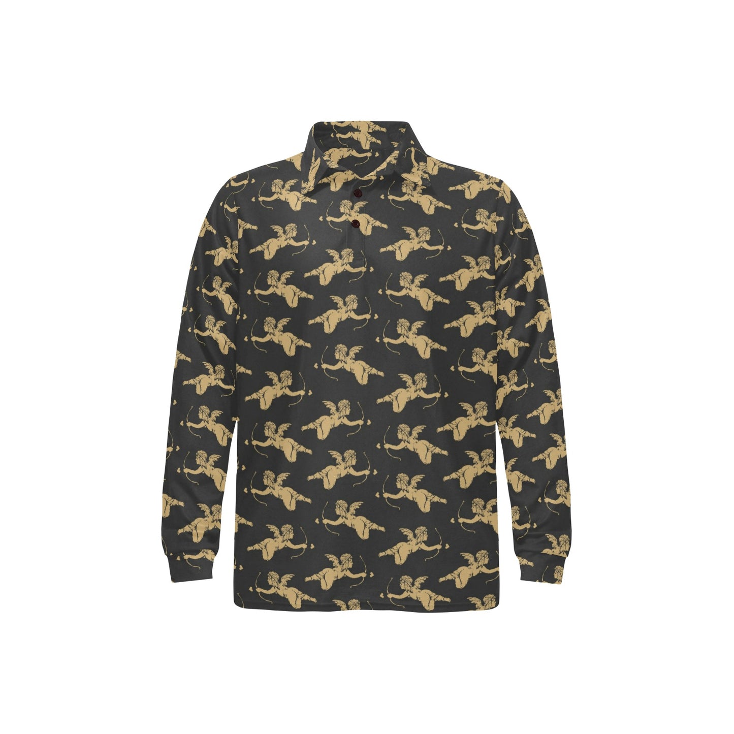 Cupid Pattern Print Design 02 Long Sleeve Polo Shirt For Men's