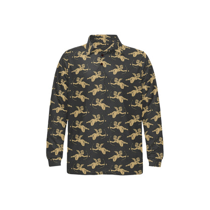 Cupid Pattern Print Design 02 Long Sleeve Polo Shirt For Men's