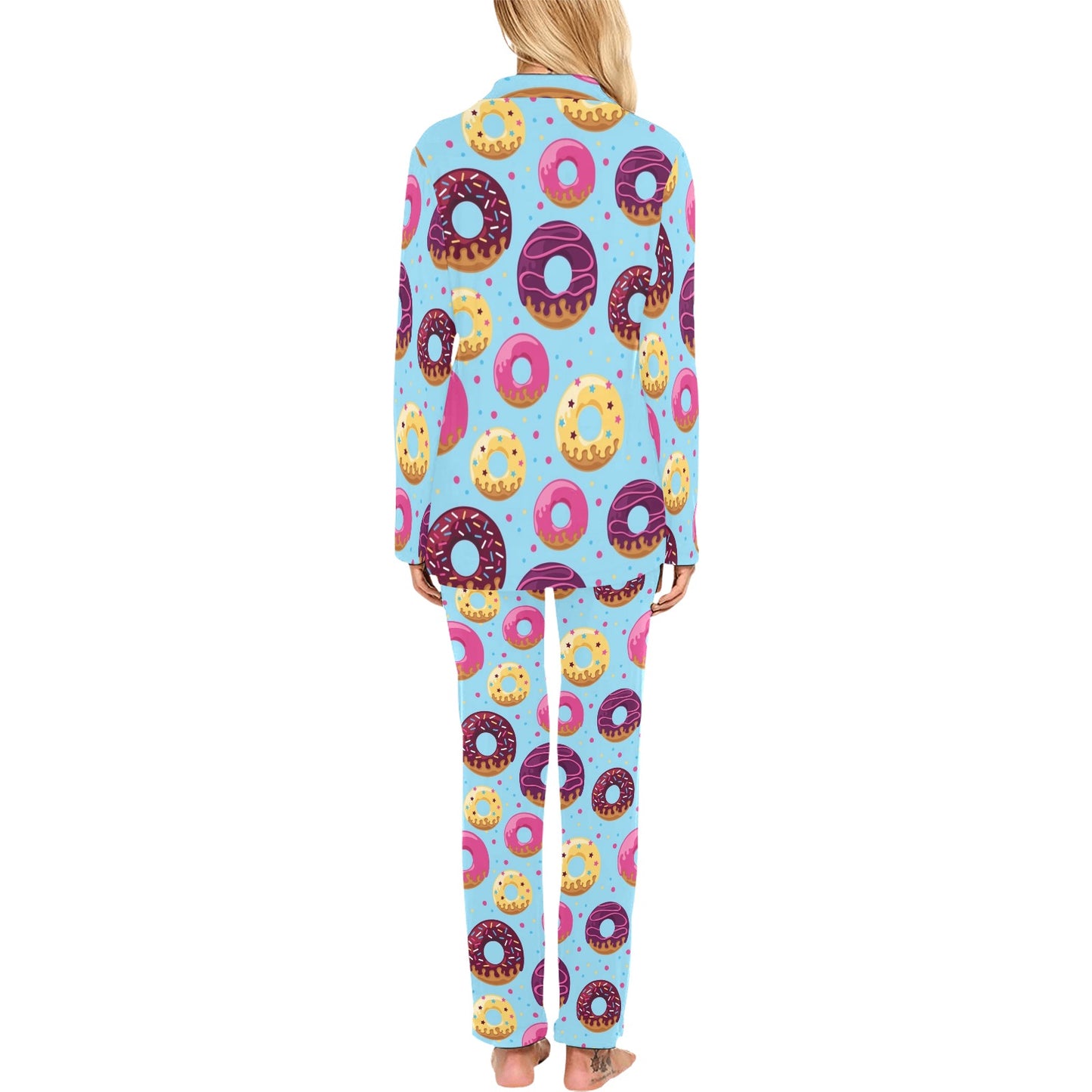 Donut Pattern Print Design DN07 Women's Long Pajama Set