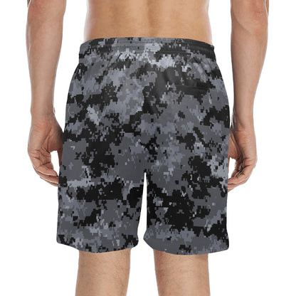 ACU Digital Black Camouflage Men's Swim Trunks Beach Shorts