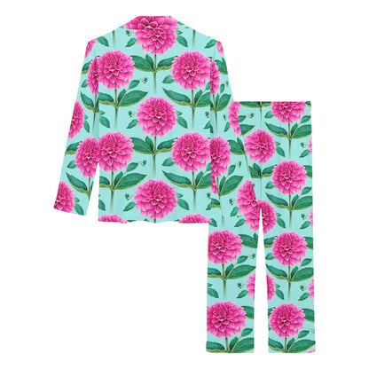 Dahlia Pattern Print Design DH08 Women's Long Pajama Set
