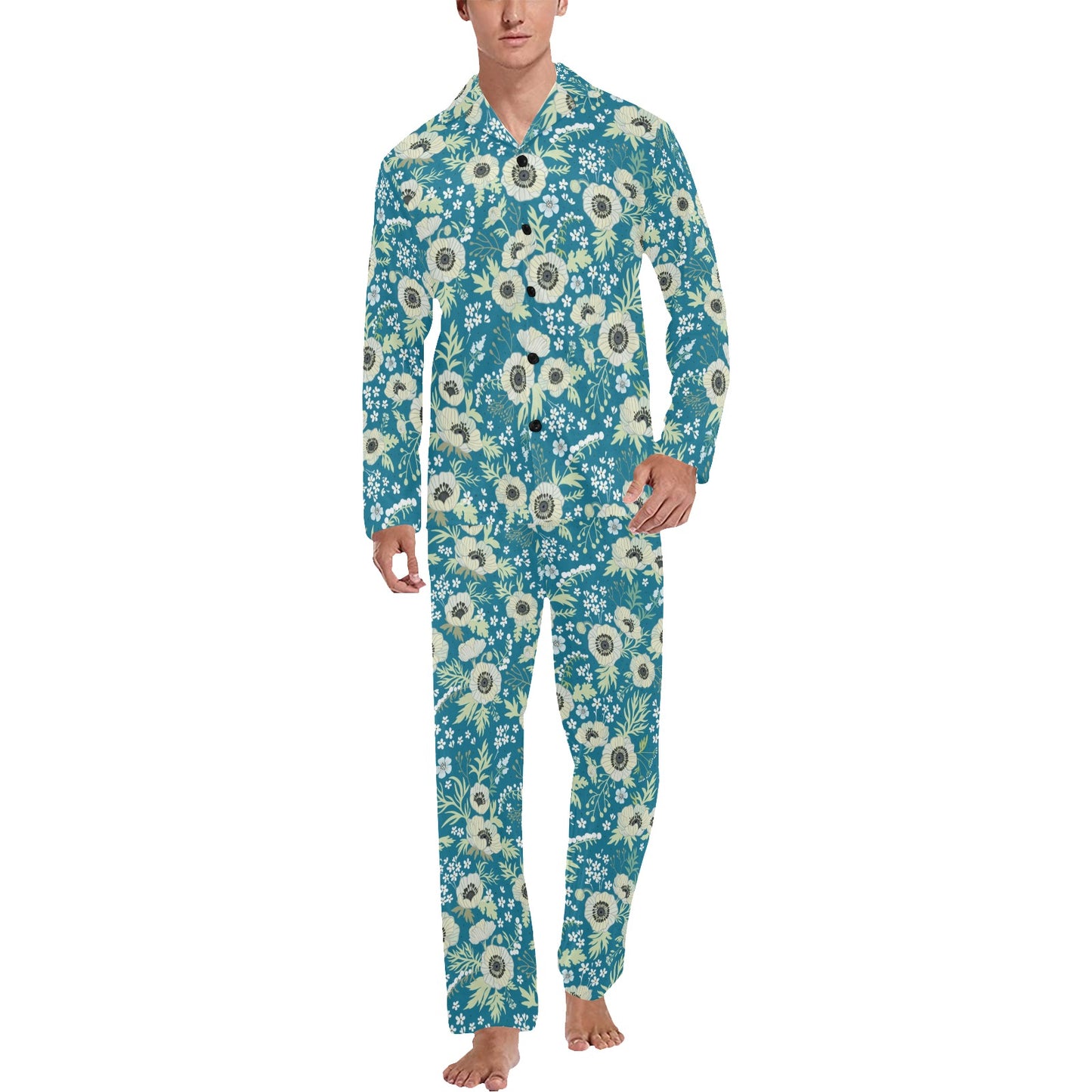 Anemone Pattern Print Design 01 Men's Long Pajama Set