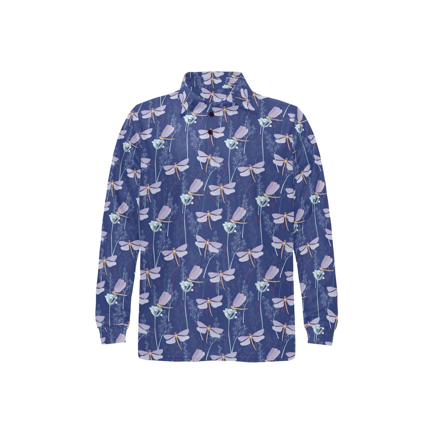 Dragonfly Print Design LKS401 Long Sleeve Polo Shirt For Men's