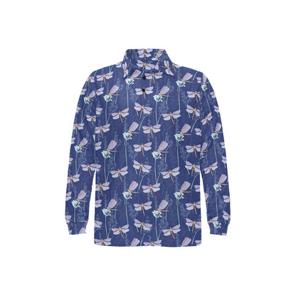 Dragonfly Print Design LKS401 Long Sleeve Polo Shirt For Men's