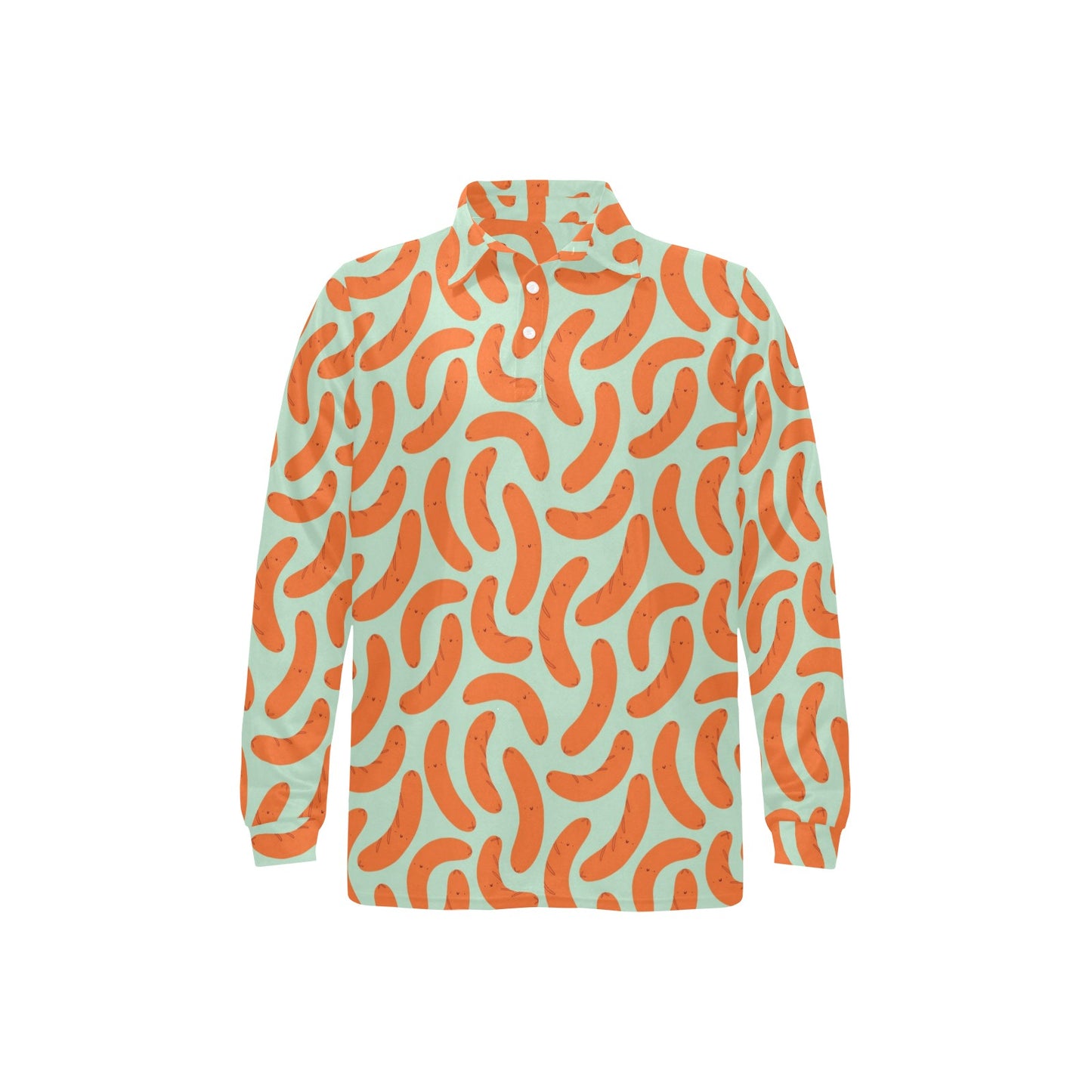 Sausage Print Design LKS304 Long Sleeve Polo Shirt For Men's
