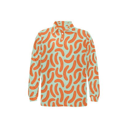 Sausage Print Design LKS304 Long Sleeve Polo Shirt For Men's