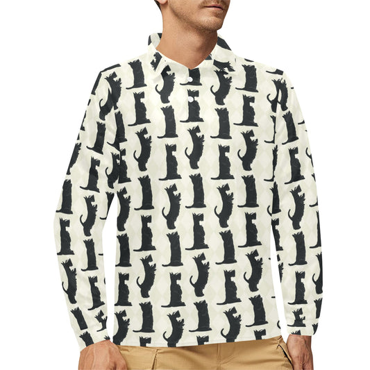 Scottish Terriers Print Design LKS309 Long Sleeve Polo Shirt For Men's