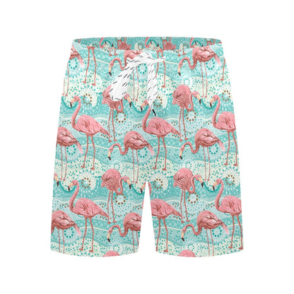 Flamingo Background Themed Print Men's Swim Trunks Beach Shorts