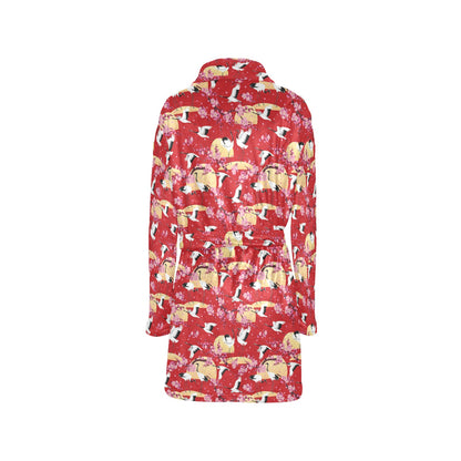 Crane Pattern Print Design 04 Women's Fleece Robe