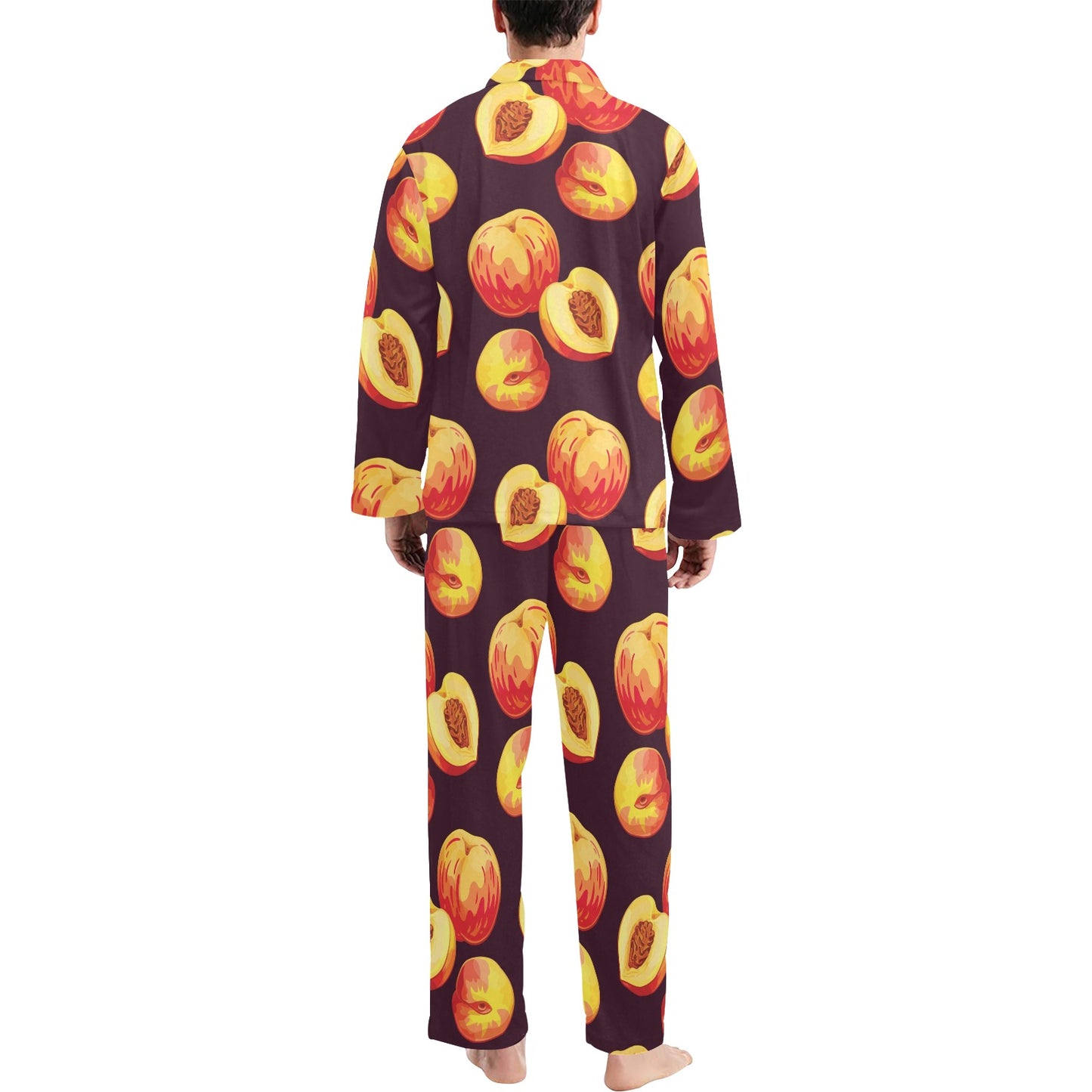 Peach Pattern Print Design A04 Men's Long Pajama Set