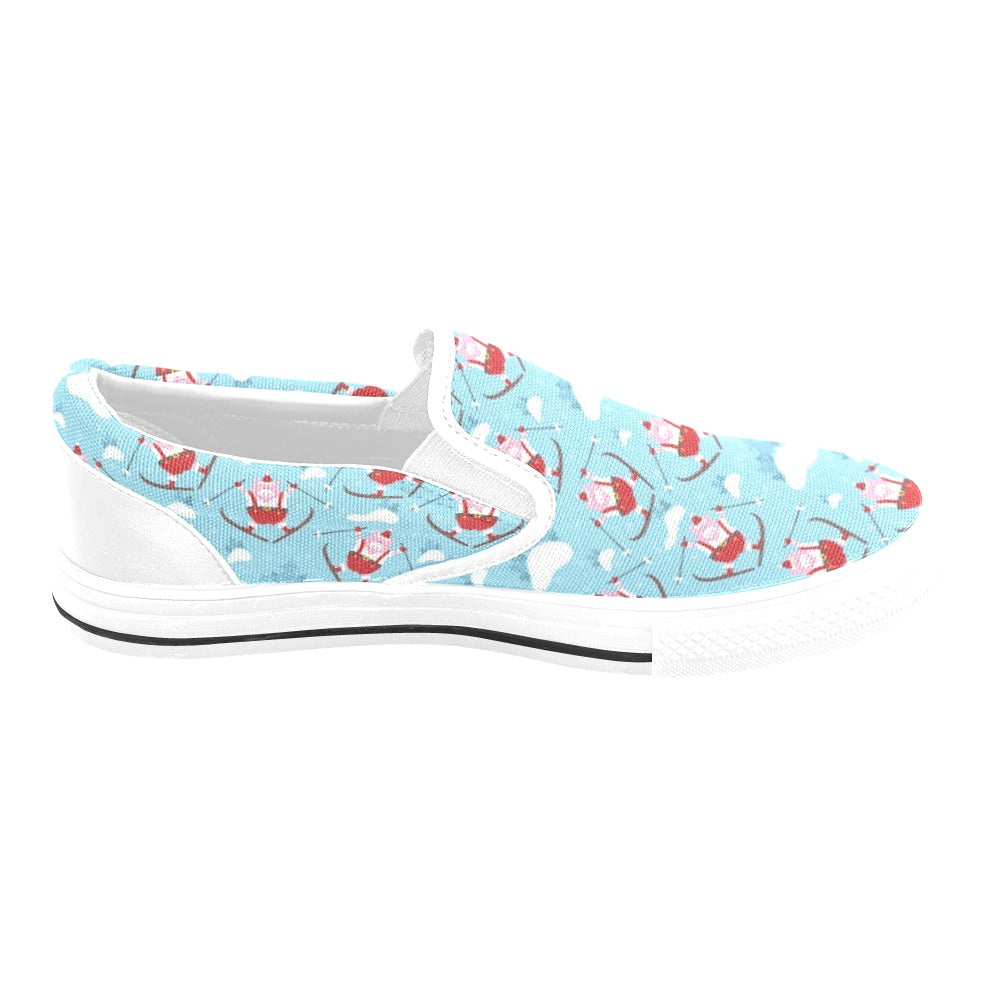 Ski Print Design LKS309 White Slip Ons Canvas Women's Shoes