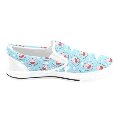 Ski Print Design LKS309 White Slip Ons Canvas Women's Shoes