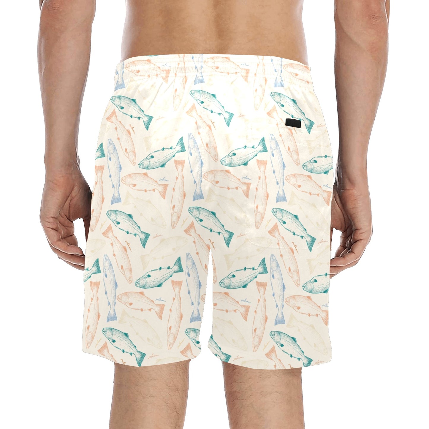 Salmon Fish Print Design LKS305 Men's Swim Trunks Beach Shorts