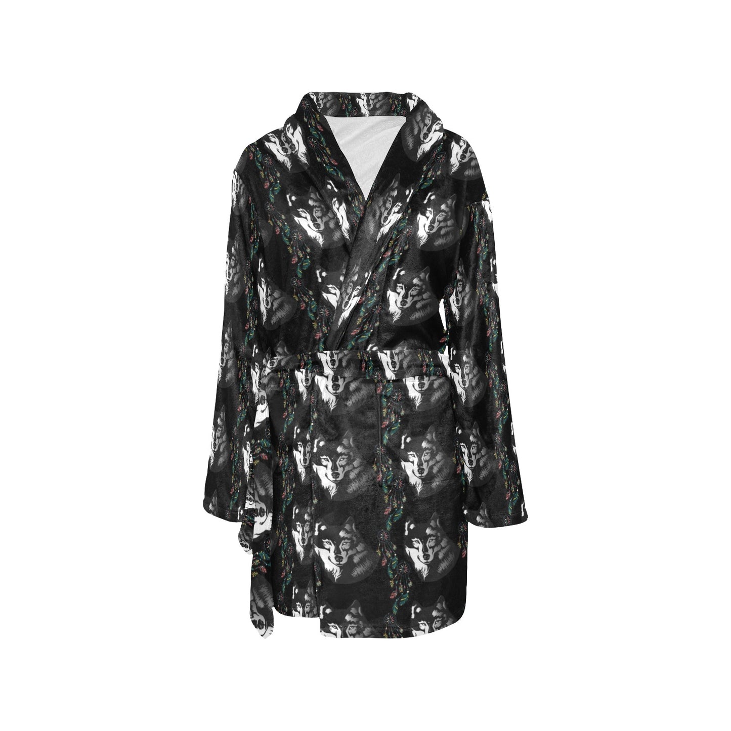Wolf Black Dream Catcher Design Print Women's Fleece Robe