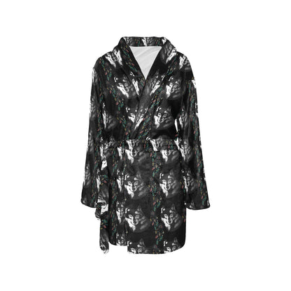 Wolf Black Dream Catcher Design Print Women's Fleece Robe