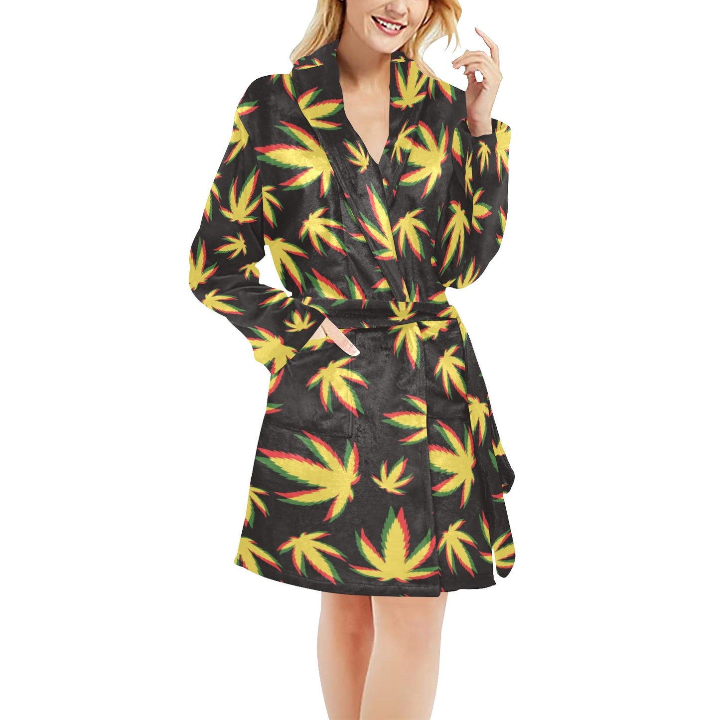 Pot Leaf Pattern Print Design A02 Women's Fleece Robe