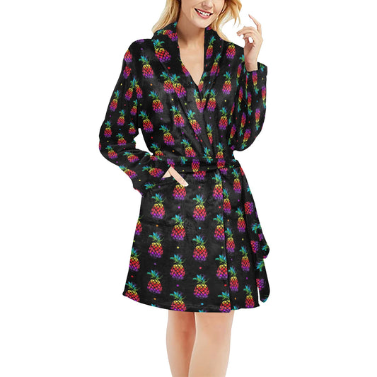 Pineapple Rainbow Dot Print Women's Fleece Robe