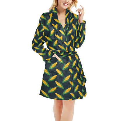 Corn Pattern Print Design 02 Women's Fleece Robe