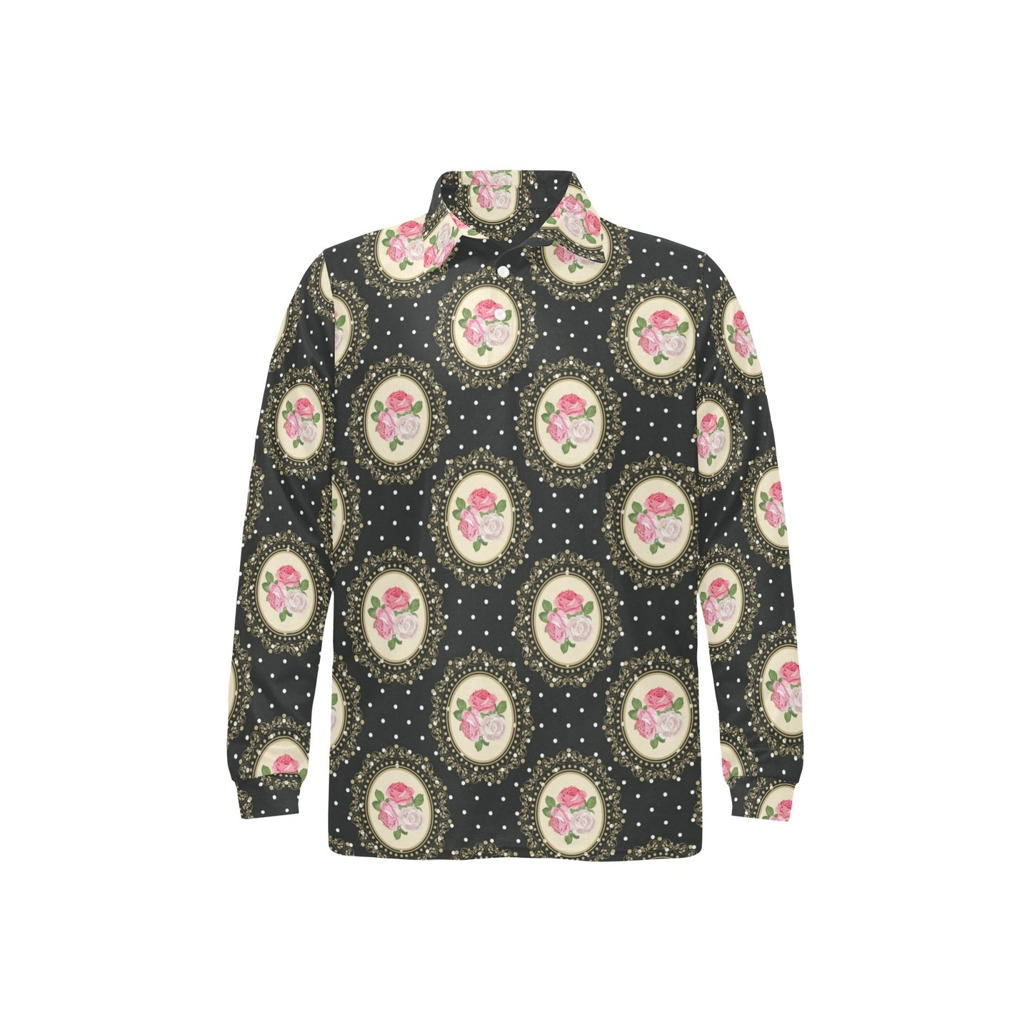 Rose Pattern Print Design RO015 Long Sleeve Polo Shirt For Men's