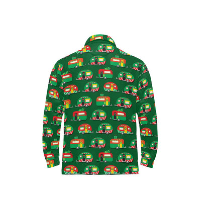 Camper Camping Christmas Themed Print Long Sleeve Polo Shirt For Men's