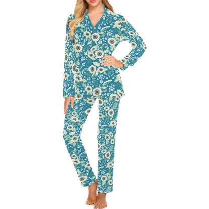 Anemone Pattern Print Design 01 Women's Long Pajama Set