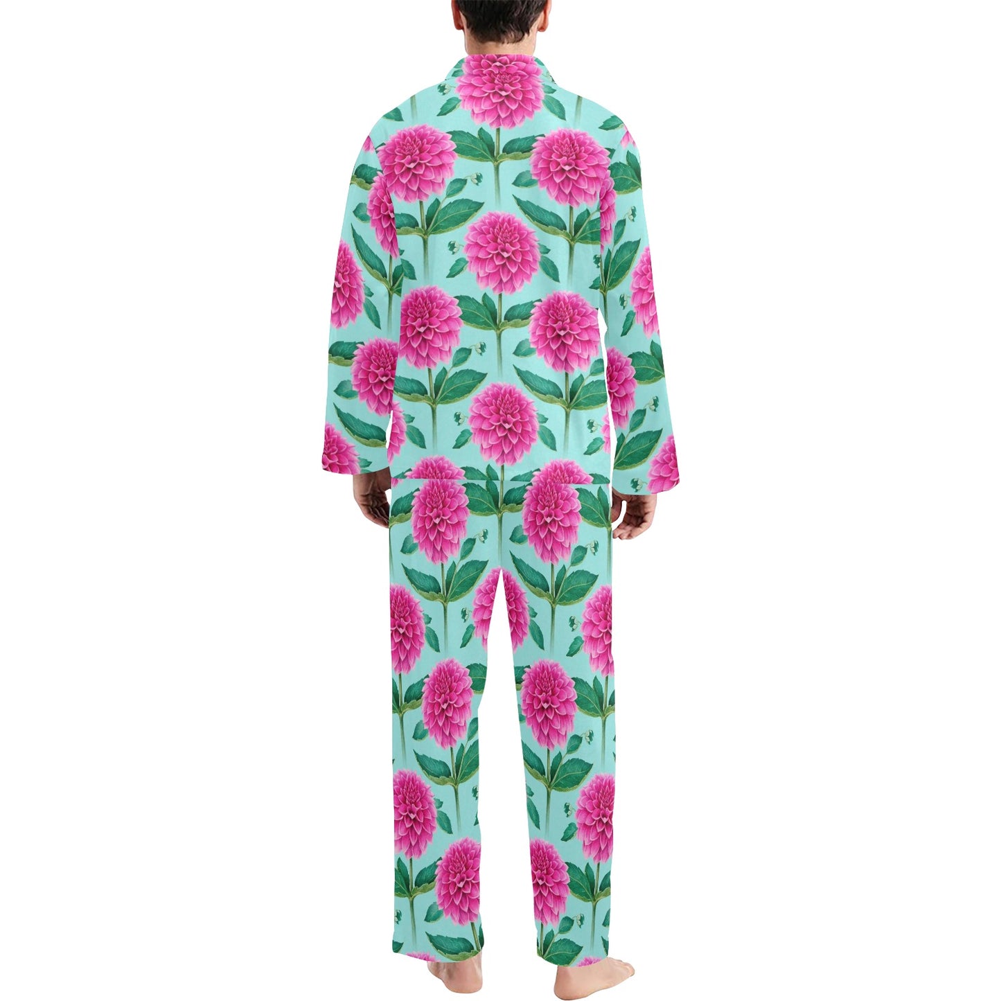 Dahlia Pattern Print Design DH08 Men's Long Pajama Set
