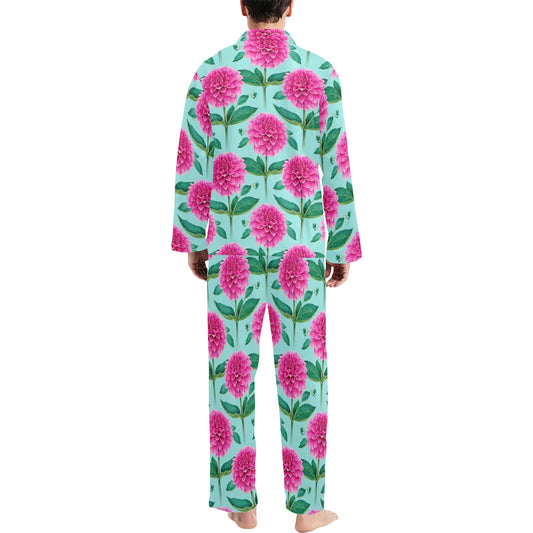 Dahlia Pattern Print Design DH08 Men's Long Pajama Set