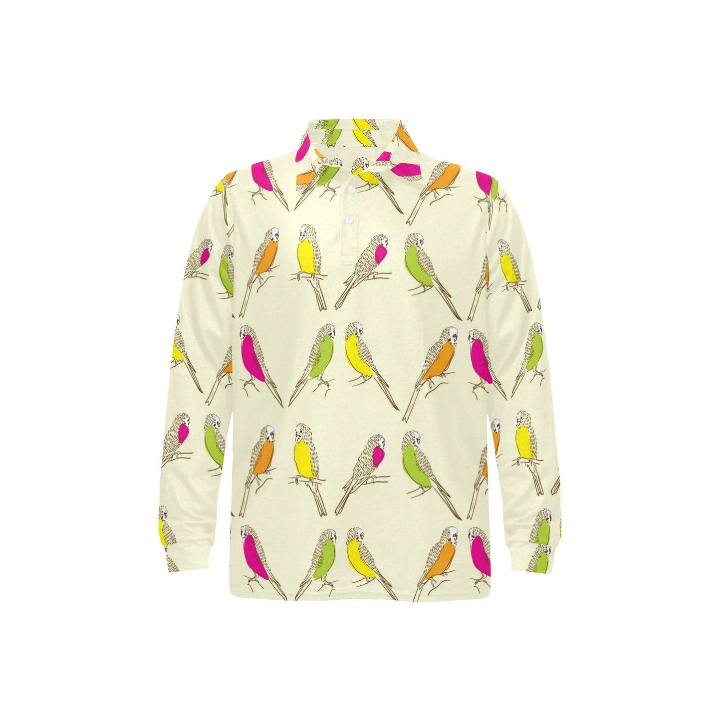 Parakeet Pattern Print Design A01 Long Sleeve Polo Shirt For Men's