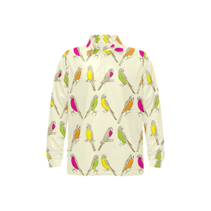Parakeet Pattern Print Design A01 Long Sleeve Polo Shirt For Men's