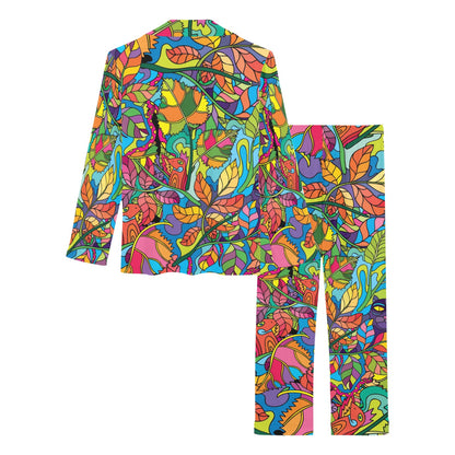 Psychedelic Trippy Flower Print Women's Long Pajama Set