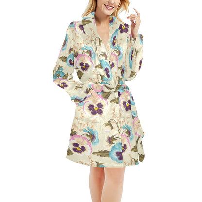 Pansy Pattern Print Design A02 Women's Fleece Robe