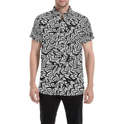 Tribal Pattern Print Design LKS302 Men Short Sleeve Button Up Shirt