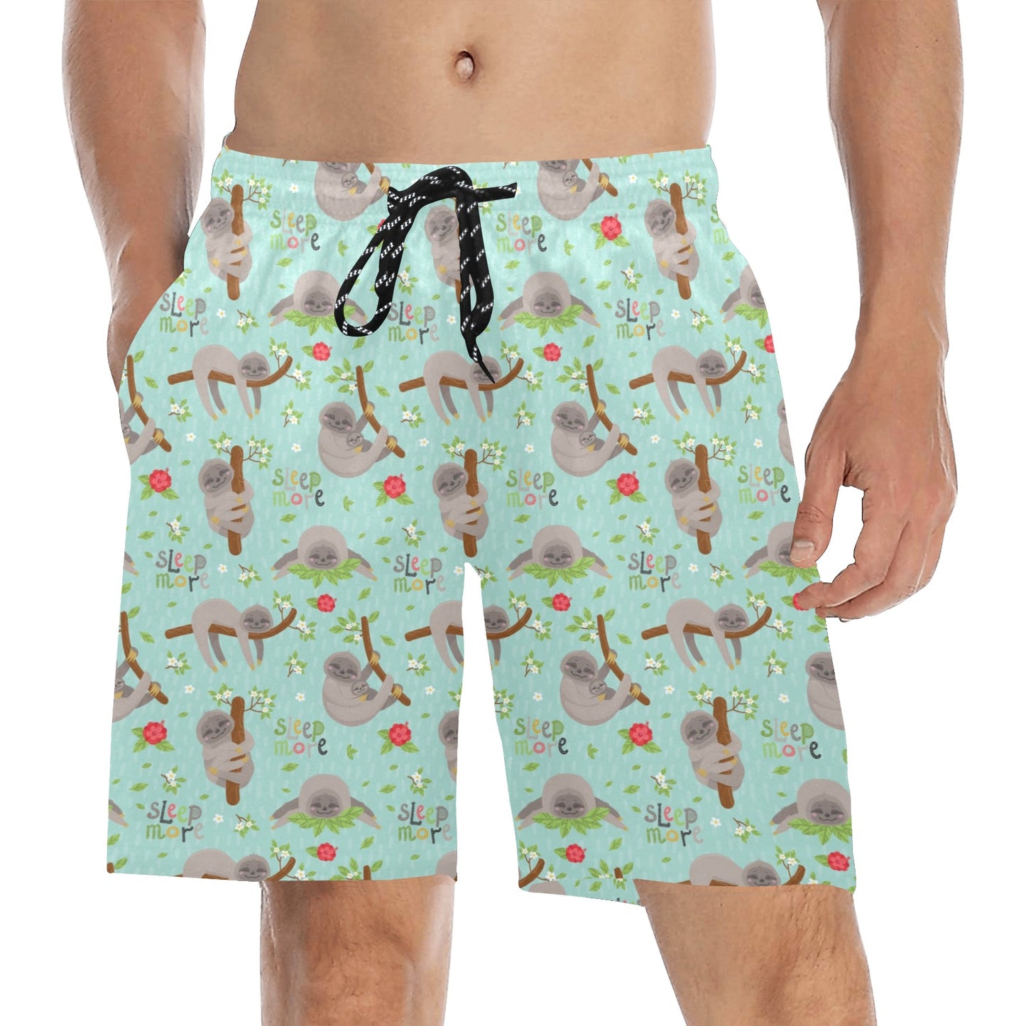 Sloth Print Design LKS305 Men's Swim Trunks Beach Shorts