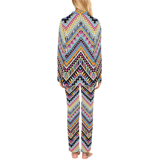 Multicolor zigzag Tribal Aztec Women's Long Pajama Set