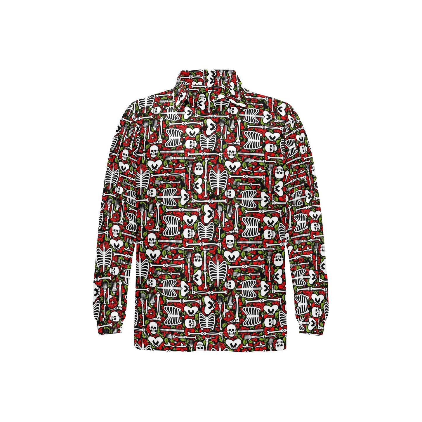 Skeleton Pattern Print Long Sleeve Polo Shirt For Men's