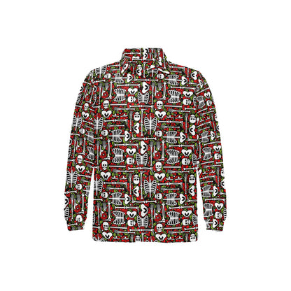Skeleton Pattern Print Long Sleeve Polo Shirt For Men's